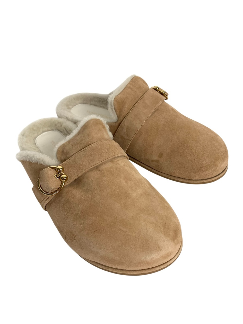 Stuart Weitzman suede slip on shoes with shearling lining loafers clogs